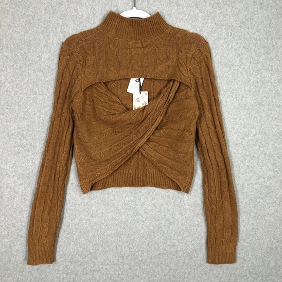 Hippie Rose Sweater XS Rust Cable Twist Open Back Academia Tennis Prep Heritage - Picture 2 of 13